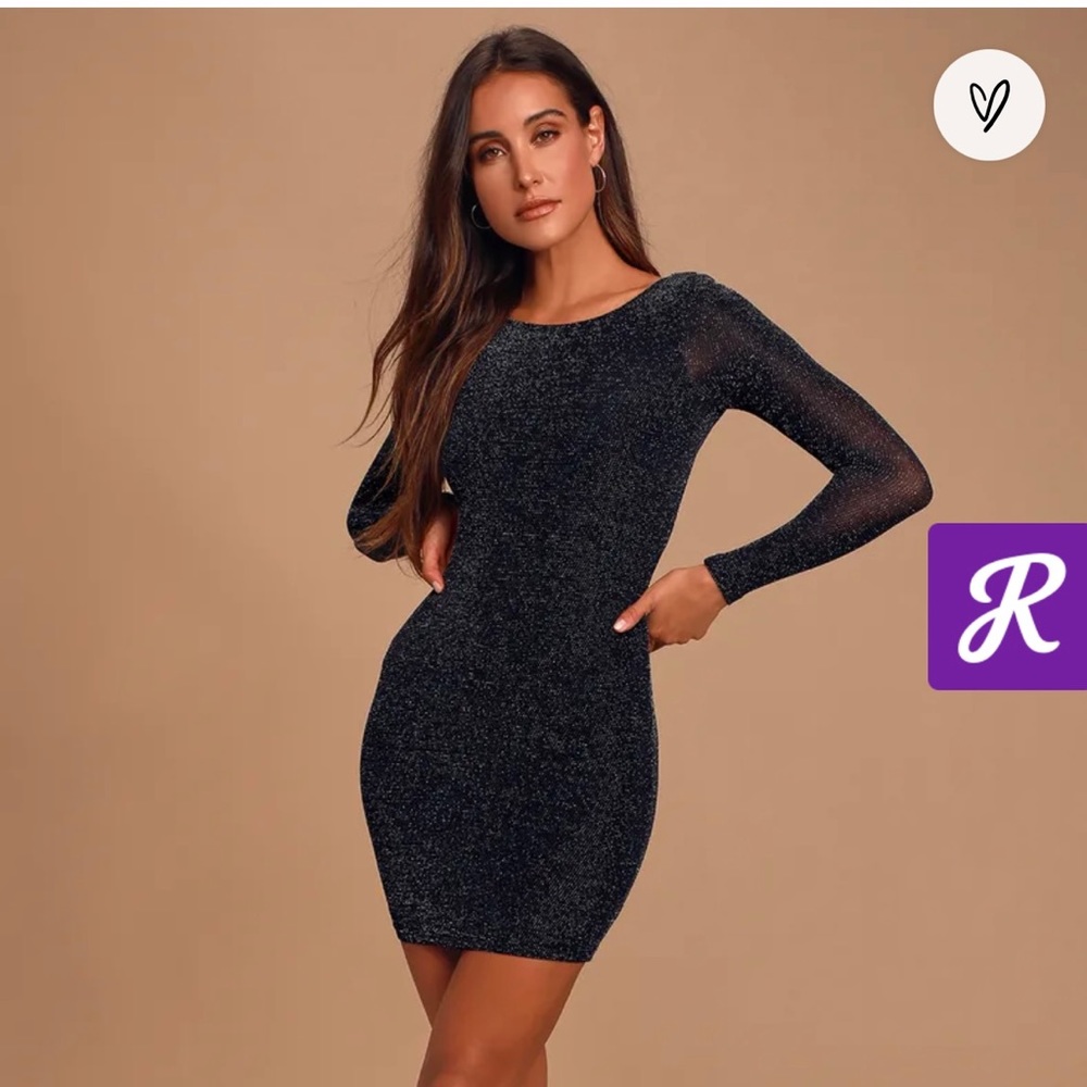 Lulu’s Black and Silver Backless Long Sleeve Bodycon Dress